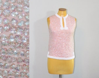 1960s Light Pink Wool Sequin Blouse // Small
