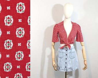 1970s The Strawberry Plant Western Tie-Front Crop Top // Extra Small