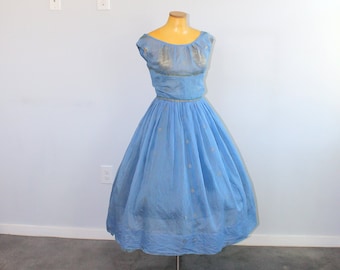 1950s Adele Simpson Light Blue Sari Inspired Dress // Small