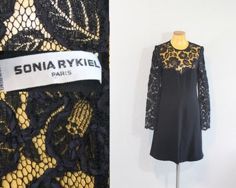 1980s Sonia Rykiel Black Lace Dress // Medium