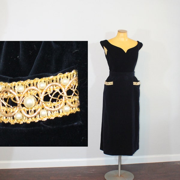 1950s Alex Colman Black Velvet 2 Piece Evening Ensemble Dress Set // Extra Small to Small