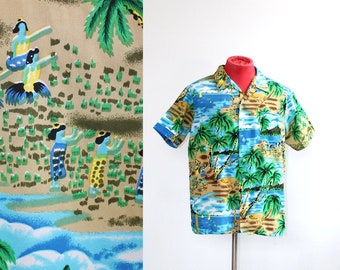 1980s Men's Romani Hawaiian Shirt // Size Large