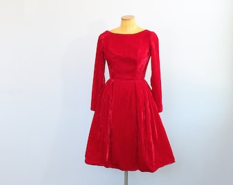 1950s Red Velvet Party Dress // Extra Small