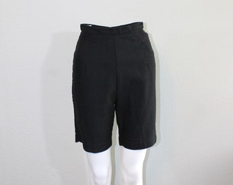 1960s Hana Black Cotton Long Line Hawaiian High Waist Shorts // Extra Small