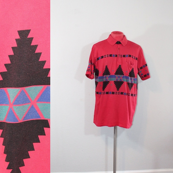 1990s Red Southwest Print Polo Shirt // Cripple Creek // Extra Large