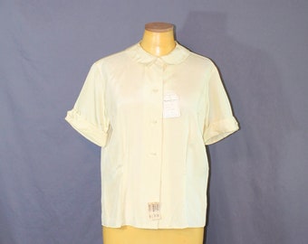 1960s NOS Pastel Yellow Silk Chinese Button-Up Blouse // Medium