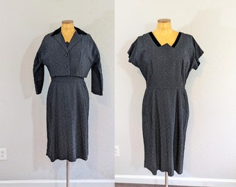 Ensemble robe et veste noirs Petty Hite des années 1950 assortis // Grand