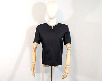 1980s Valentino Black Linen Short Sleeve Blouse // Small