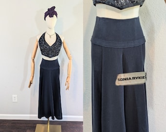 Y2K Sonia Rykiel Falda midi de punto de algodón negro // Mediana