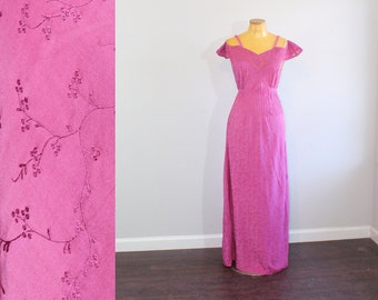 1930s Raspberry Silk Gown // Medium