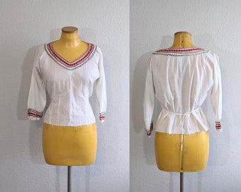 1950s Neiman Marcus White Patio Set Blouse // Small to Medium