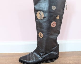 1980s Casadei Black Leather Question Boots // size 5