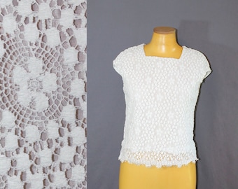 1960s Adelaar Lace Cap Sleeve White Blouse // Extra Small