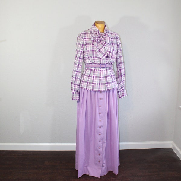 1960s Mollie Parnis Boutique Purple Checkered Dress Set: Dress, Shirt, Belt // Medium 29 Waist