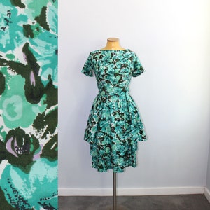 1950s Suzy Perette Teal Floral Party Dress // Extra Small image 1