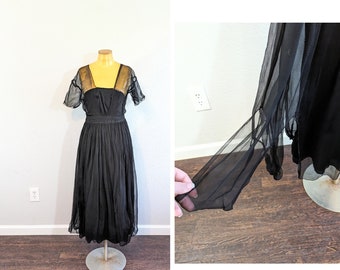 1910s Edwardian Black Silk Chiffon Dress // Extra Small