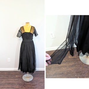 1910s Edwardian Black Silk Chiffon Dress // Extra Small