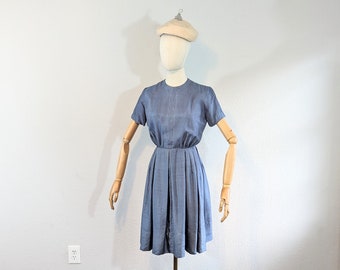 1960s Periwinkle Raw Silk Fit n' Flare Day Dress // Extra Small