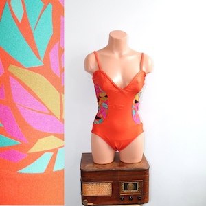 1980s Gideon Oberson Orange Swimsuit // Small