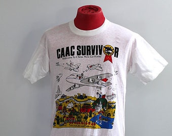 1970s CAAC Chinese Airlines Funny T-shirt // Small or Medium