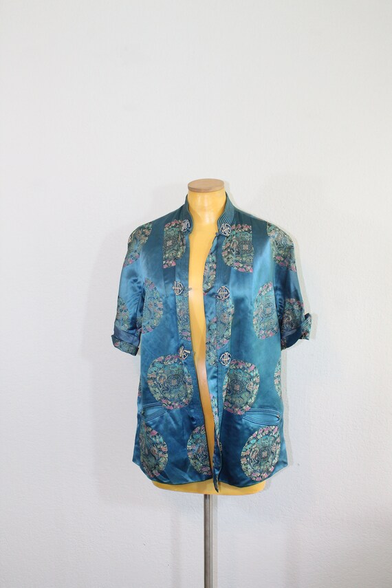 1960s Chinese Silk Embroidered Short Sleeve Broca… - image 2