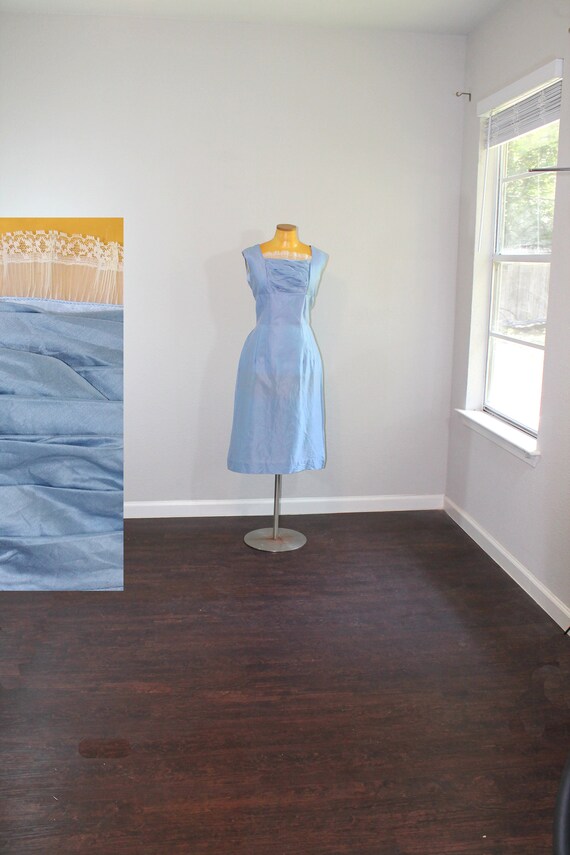 1950s Cinderella Blue Silk Dress // Large