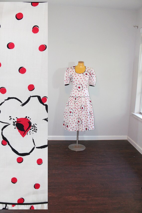 1980s White Floral Polka Dot Umba Dress // Polishe