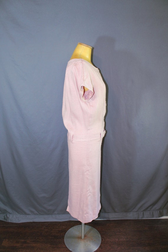 1960s Pastel Pink Woven Dress with Belt // Small - image 2