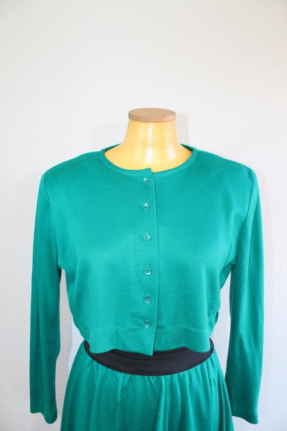 1980s Teal Crop Top and Circle Skirt Matching Set… - image 3