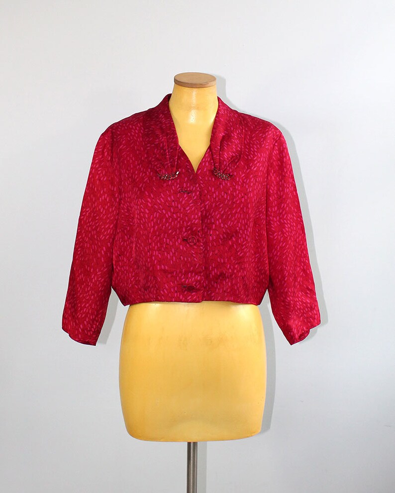 1940s Slimaker Magenta Pink Silk Dress Suit Large or Extra Large