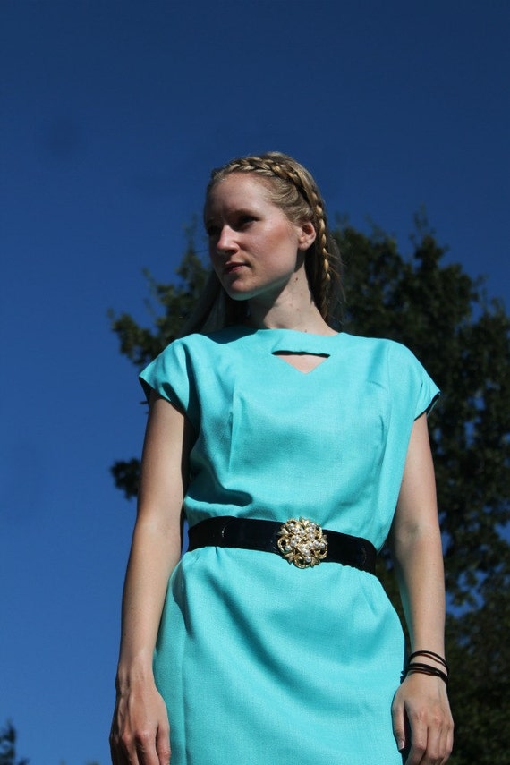 1960s Turquoise Keyhole Dress  // Size Large - image 7