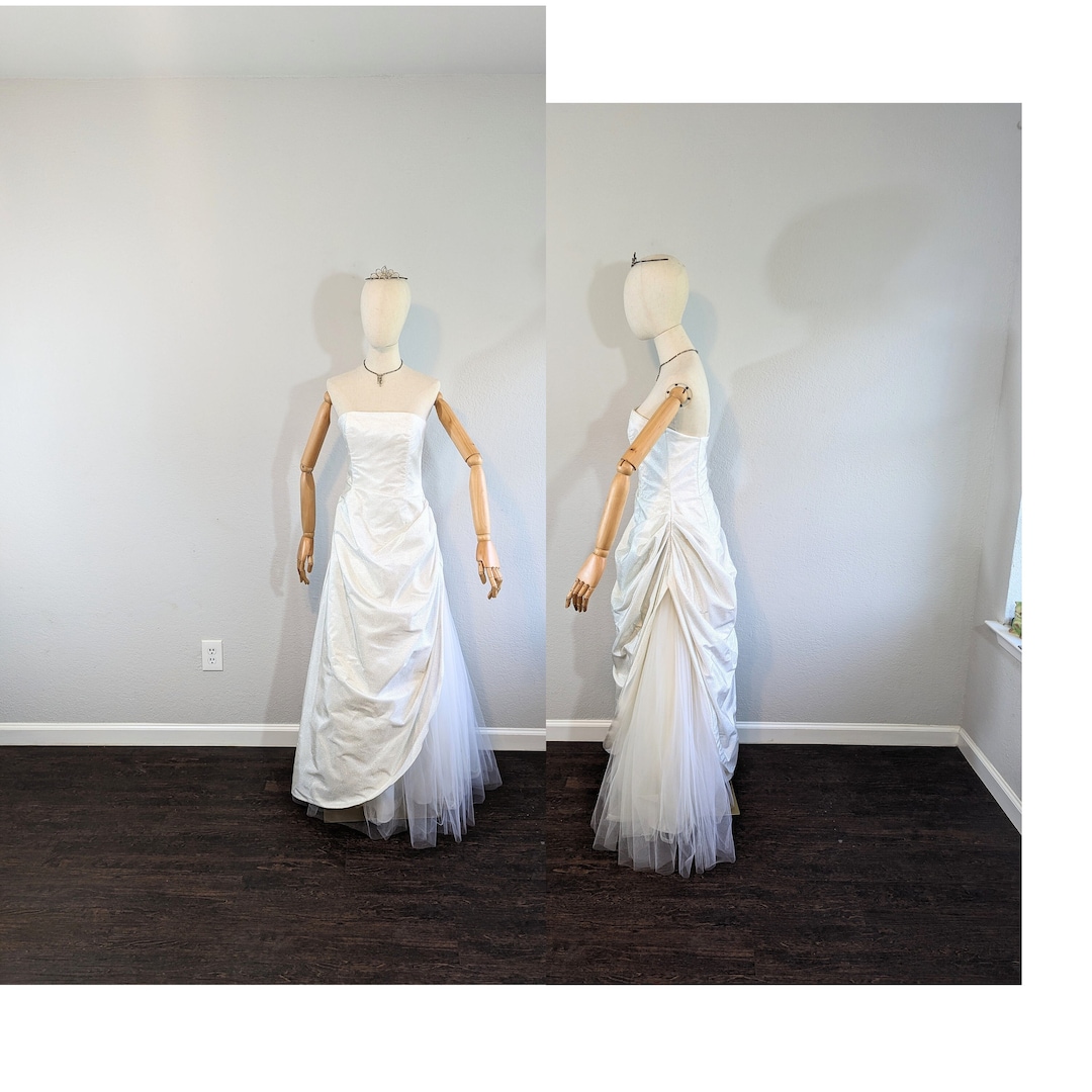 1990s Jessica Mcclintock for Gunne Sax White Sparkly Bustled Prom Gown ...