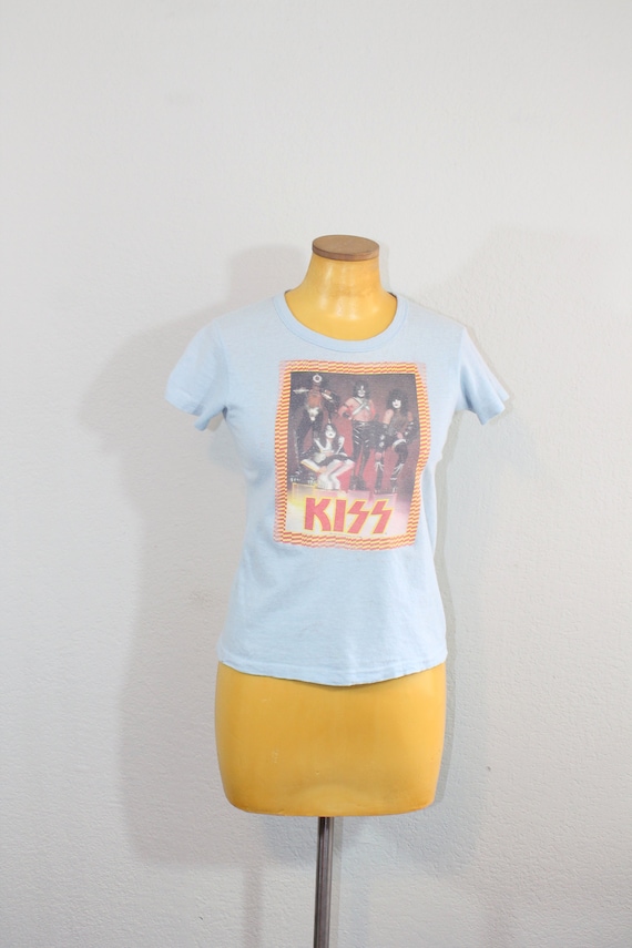 1977 Kiss Band Light Blue T-shirt // Hanes Tee // 
