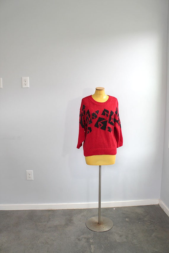 1980s Knit deVille Red Silk Sweater // Large - image 2