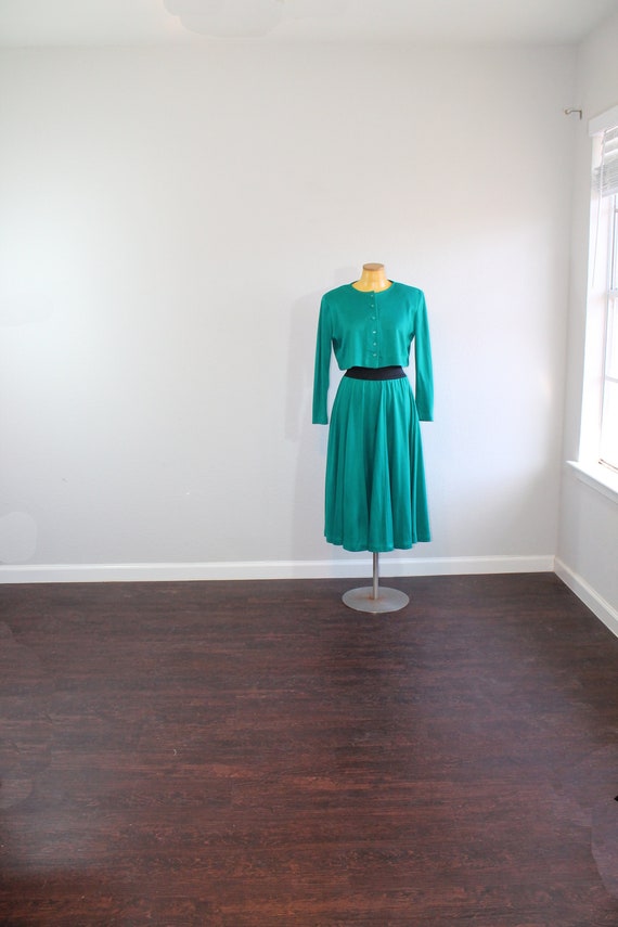 1980s Teal Crop Top and Circle Skirt Matching Set… - image 1