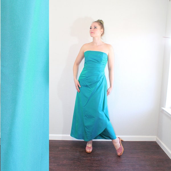 1990s Teal Strapless Gown // Azul by Liancarlo // Medium