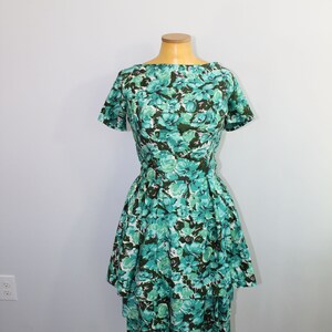 1950s Suzy Perette Teal Floral Party Dress // Extra Small image 3