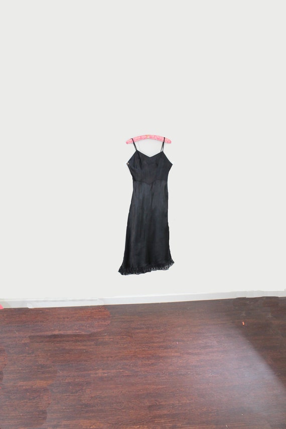 1940s Shirley Ray Black Satin Full Dress Slip // M