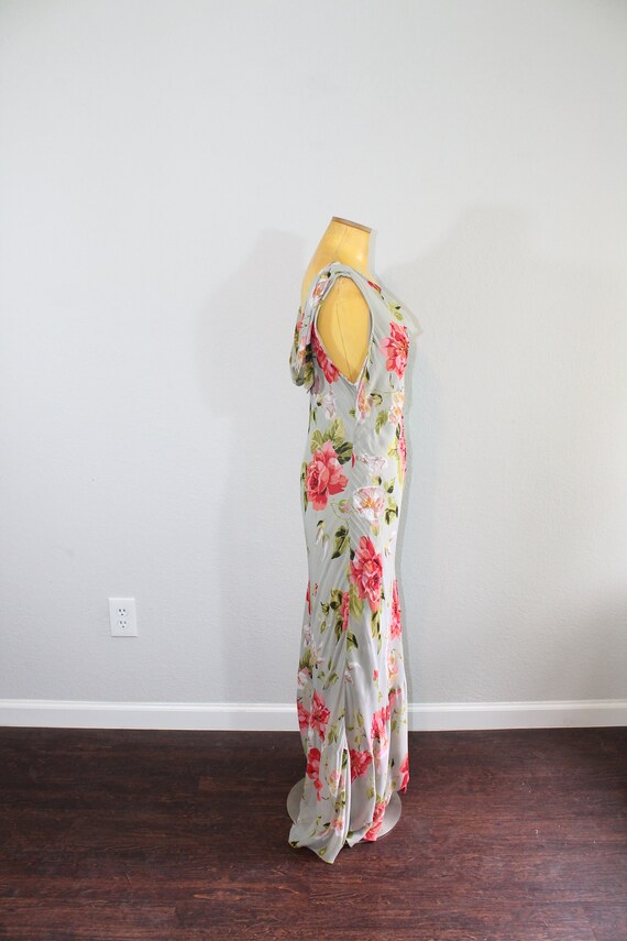 1990s Majick Grey Floral Bias Cut Gown // Large t… - image 4