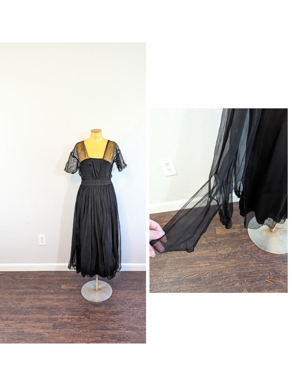 1910s Edwardian Black Silk Chiffon Dress // Extra 