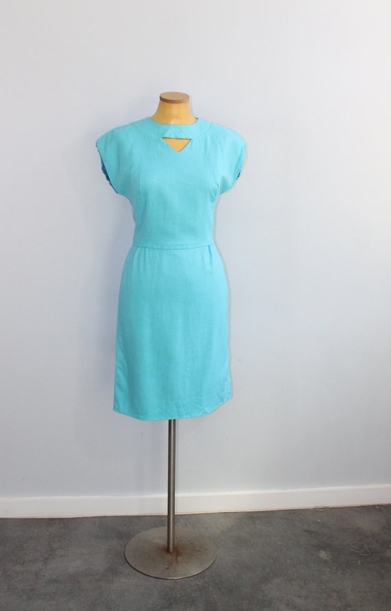 1960s Turquoise Keyhole Dress  // Size Large - image 3