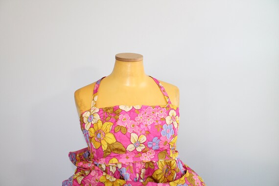 1960s Floor Length Flower Dress // Extra Large - image 2