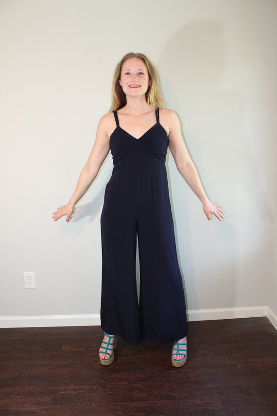 1990s Strappy Wide Legged Navy Jumpsuit // Gillia… - image 2