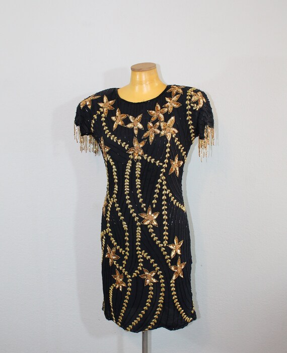 1980s NOS Silk Beaded Star Flower Mini Dress // M… - image 2