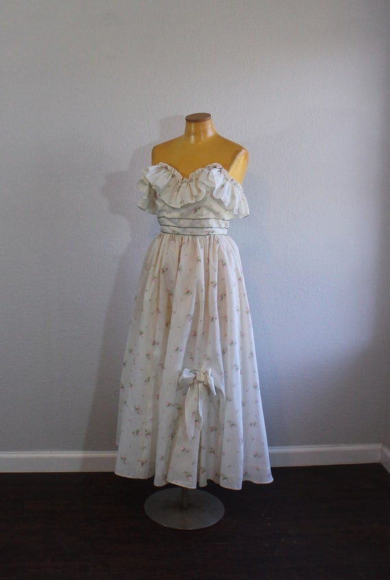 1970s Candi Jones Strapless Floral Party Dress //… - image 9