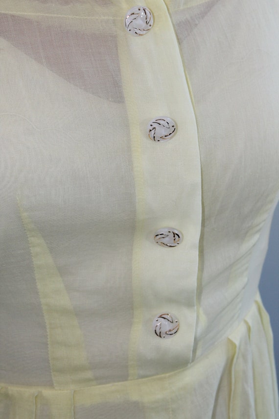 1950s Sheer Cotton Lawn Pastel Yellow Shirtdress … - image 9