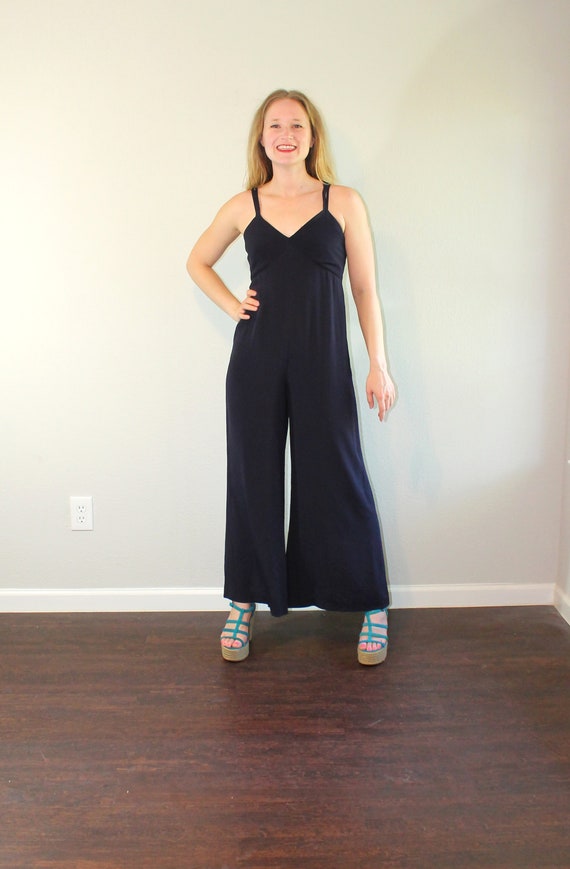 1990s Strappy Wide Legged Navy Jumpsuit // Gillia… - image 5