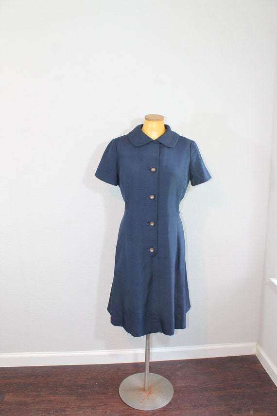 1960s Charles Cooper Navy Blue Mod Day Dress // M… - image 5