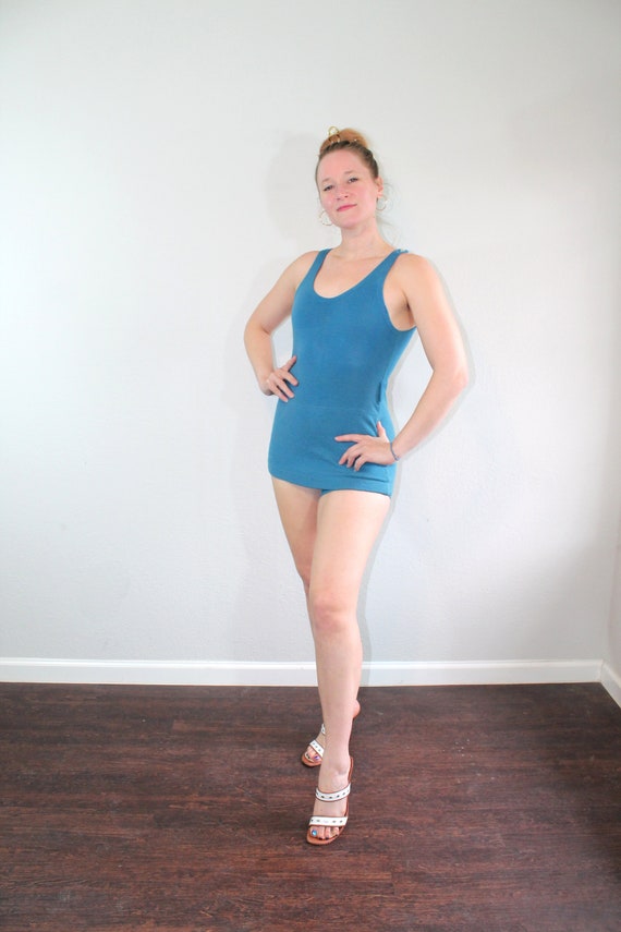 1920s Turquoise Blue Wool Swimsuit // Medium - image 8