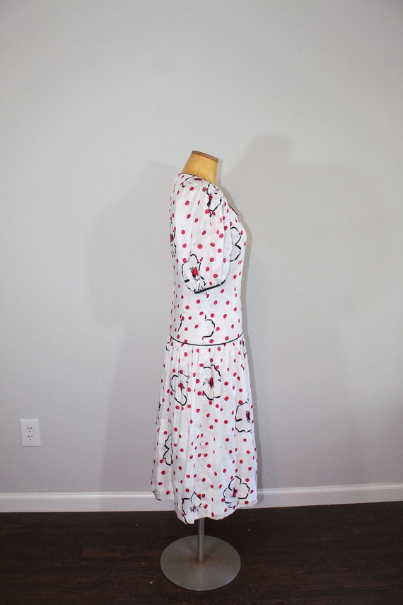 1980s White Floral Polka Dot Umba Dress // Polish… - image 2